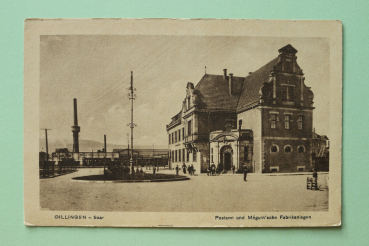 Ansichtskarte AK Dillingen Saar 1918 Postamt Post Fabrik Meguin Anlagen Industrie Architektur Ortsansicht Saarland